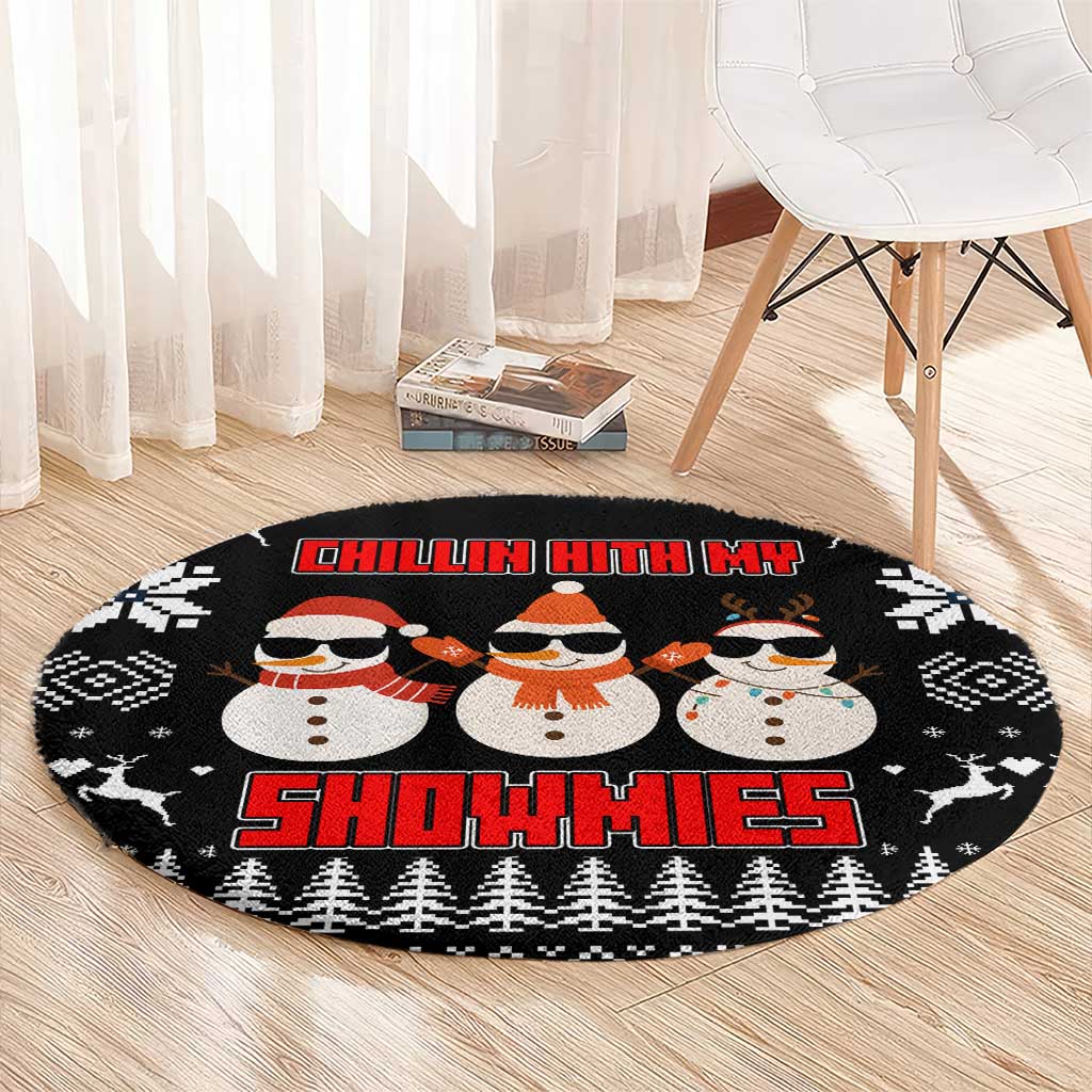 Chillin With My Snowmies Christmas Round Carpet Xmas Holiday Patterns - Wonder Print Shop