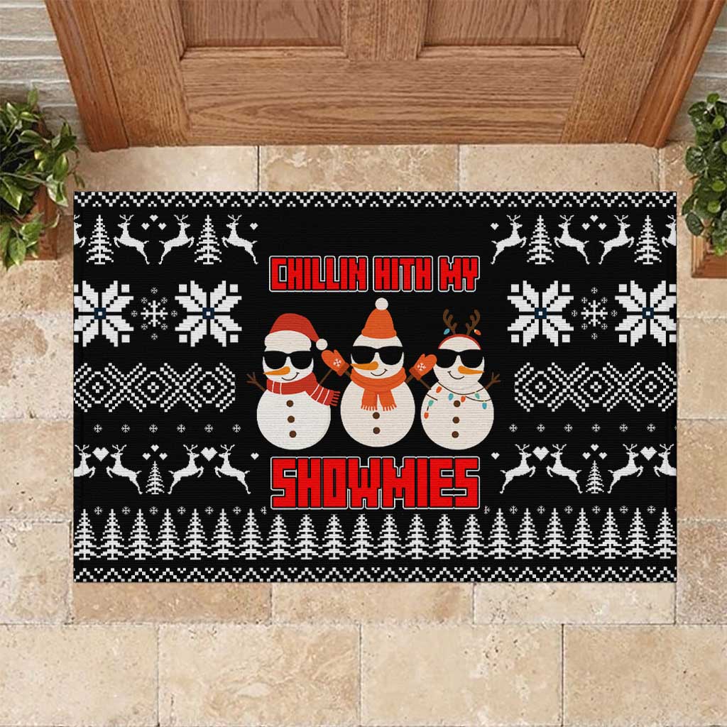 Chillin With My Snowmies Christmas Rubber Doormat Xmas Holiday Patterns - Wonder Print Shop