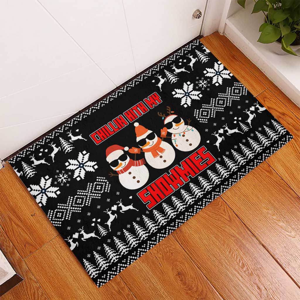 Chillin With My Snowmies Christmas Rubber Doormat Xmas Holiday Patterns - Wonder Print Shop
