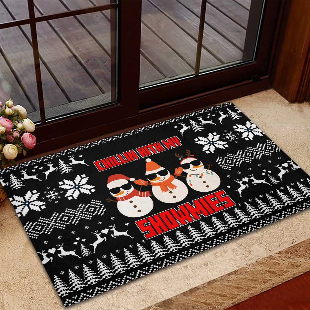 Chillin With My Snowmies Christmas Rubber Doormat Xmas Holiday Patterns - Wonder Print Shop