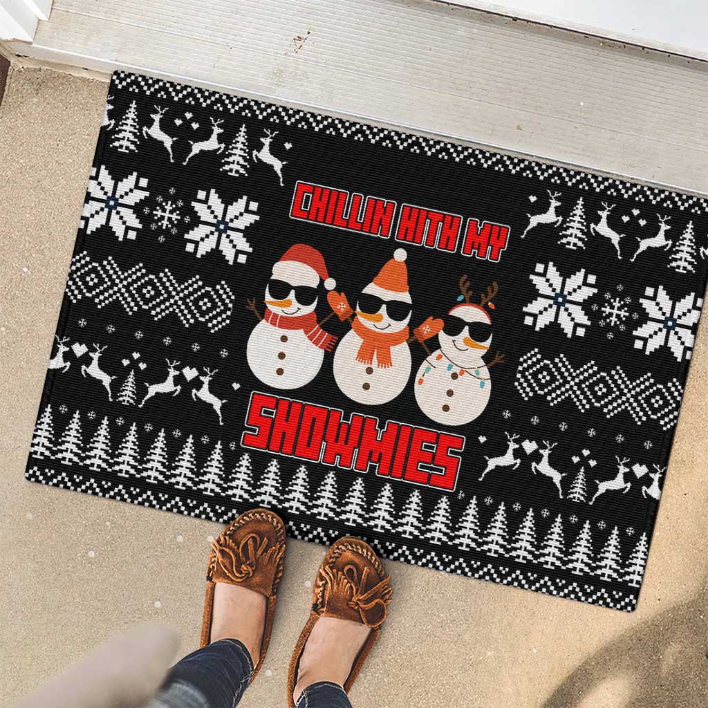 Chillin With My Snowmies Christmas Rubber Doormat Xmas Holiday Patterns - Wonder Print Shop