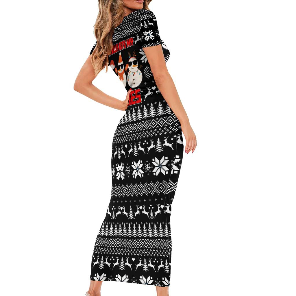 Chillin With My Snowmies Christmas Short Sleeve Bodycon Dress Xmas Holiday Patterns - Wonder Print Shop