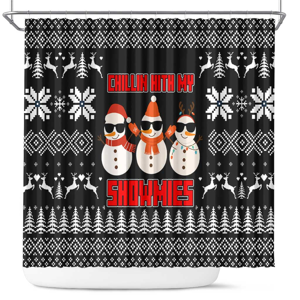 Chillin With My Snowmies Christmas Shower Curtain Xmas Holiday Patterns - Wonder Print Shop
