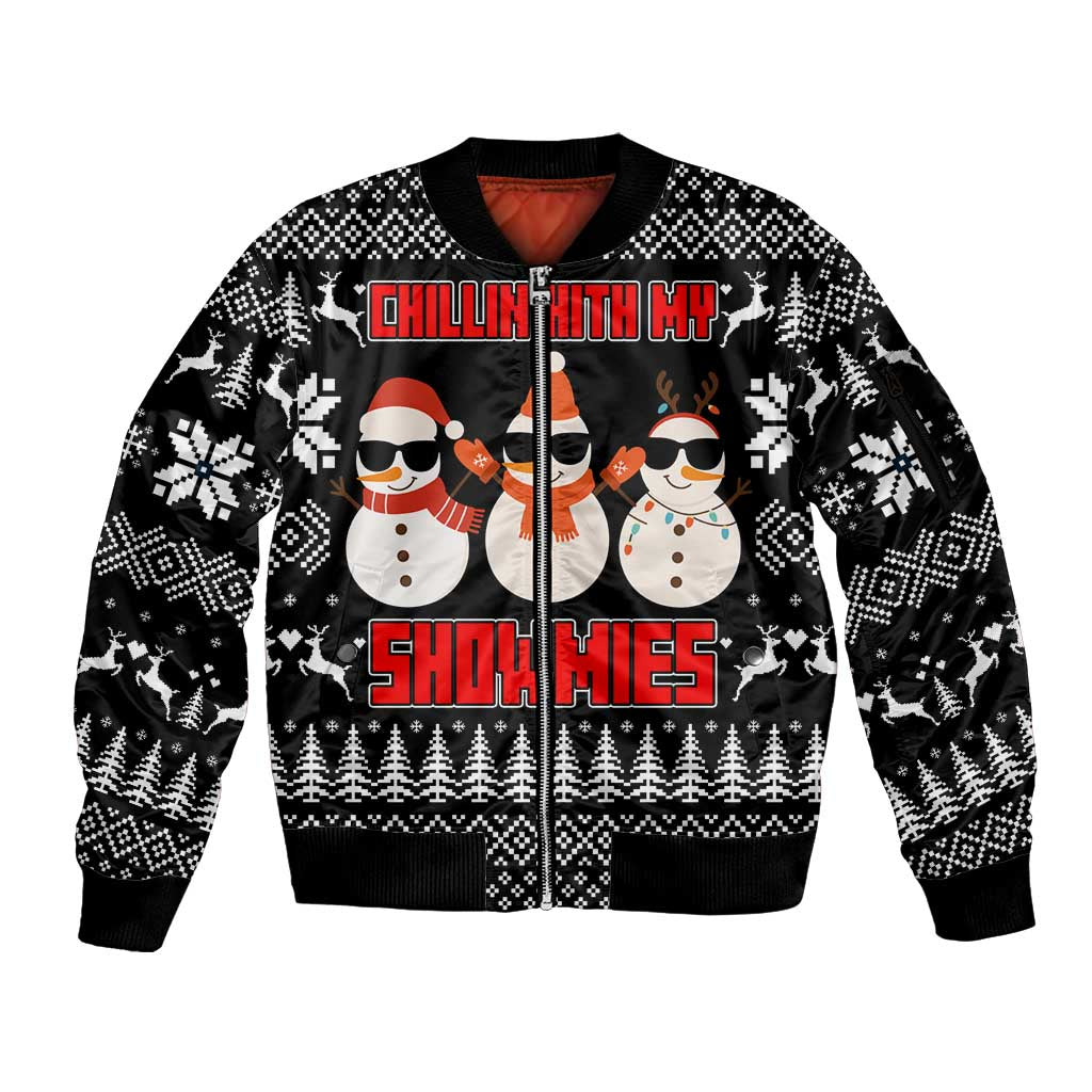 Chillin With My Snowmies Christmas Sleeve Zip Bomber Jacket Xmas Holiday Patterns - Wonder Print Shop