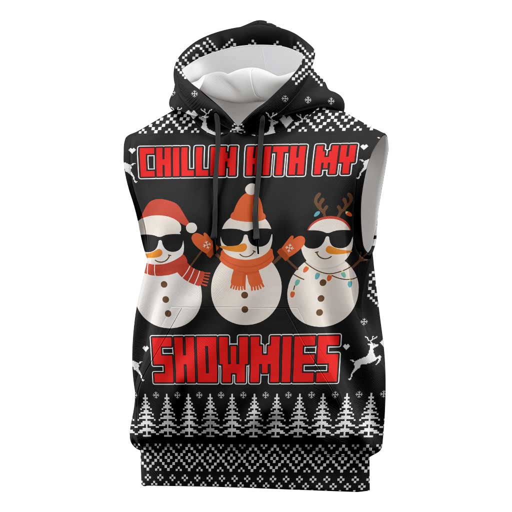 Chillin With My Snowmies Christmas Sleeveless Hoodie Xmas Holiday Patterns - Wonder Print Shop