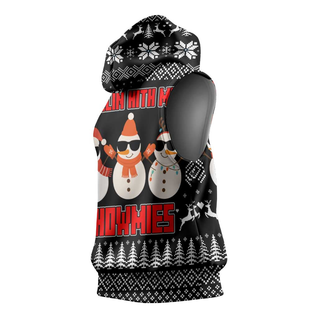 Chillin With My Snowmies Christmas Sleeveless Hoodie Xmas Holiday Patterns - Wonder Print Shop