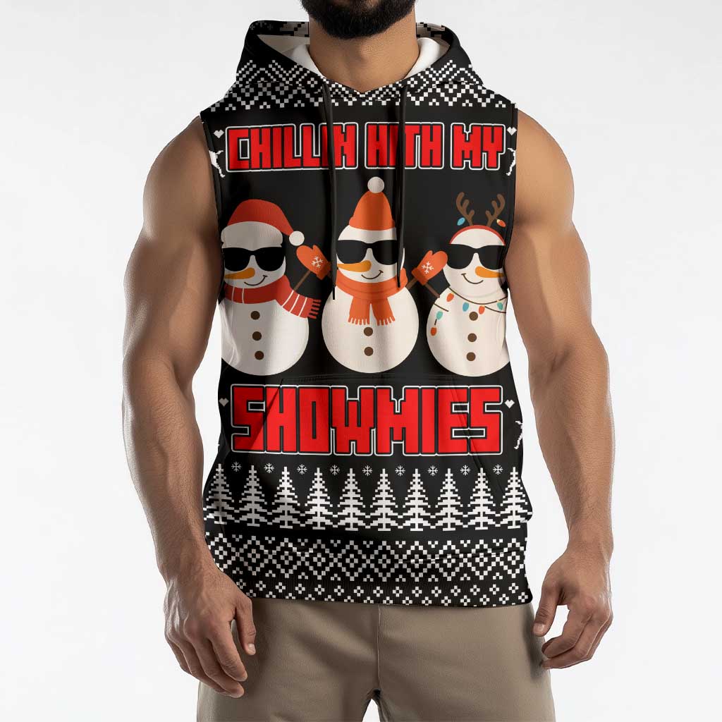 Chillin With My Snowmies Christmas Sleeveless Hoodie Xmas Holiday Patterns - Wonder Print Shop