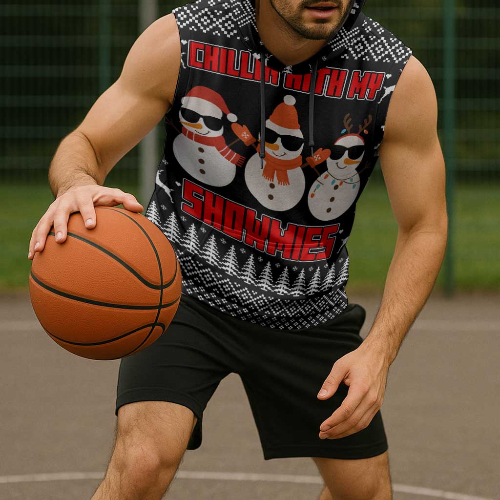Chillin With My Snowmies Christmas Sleeveless Hoodie Xmas Holiday Patterns - Wonder Print Shop