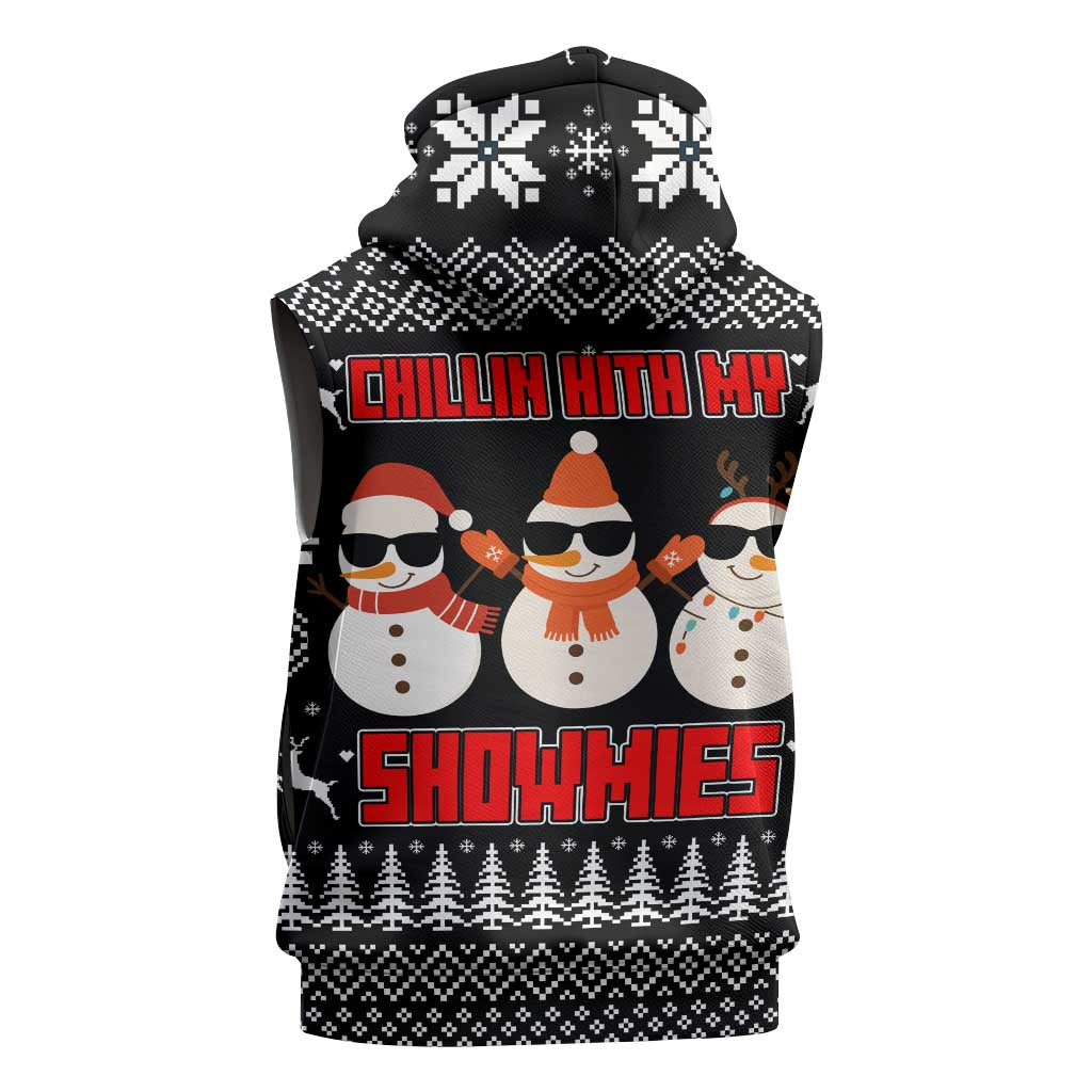 Chillin With My Snowmies Christmas Sleeveless Zip Hoodie Xmas Holiday Patterns - Wonder Print Shop