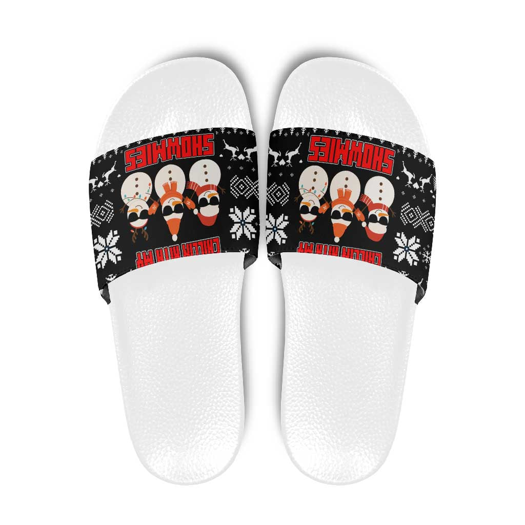 Chillin With My Snowmies Christmas Slide Sandals Xmas Holiday Patterns - Wonder Print Shop