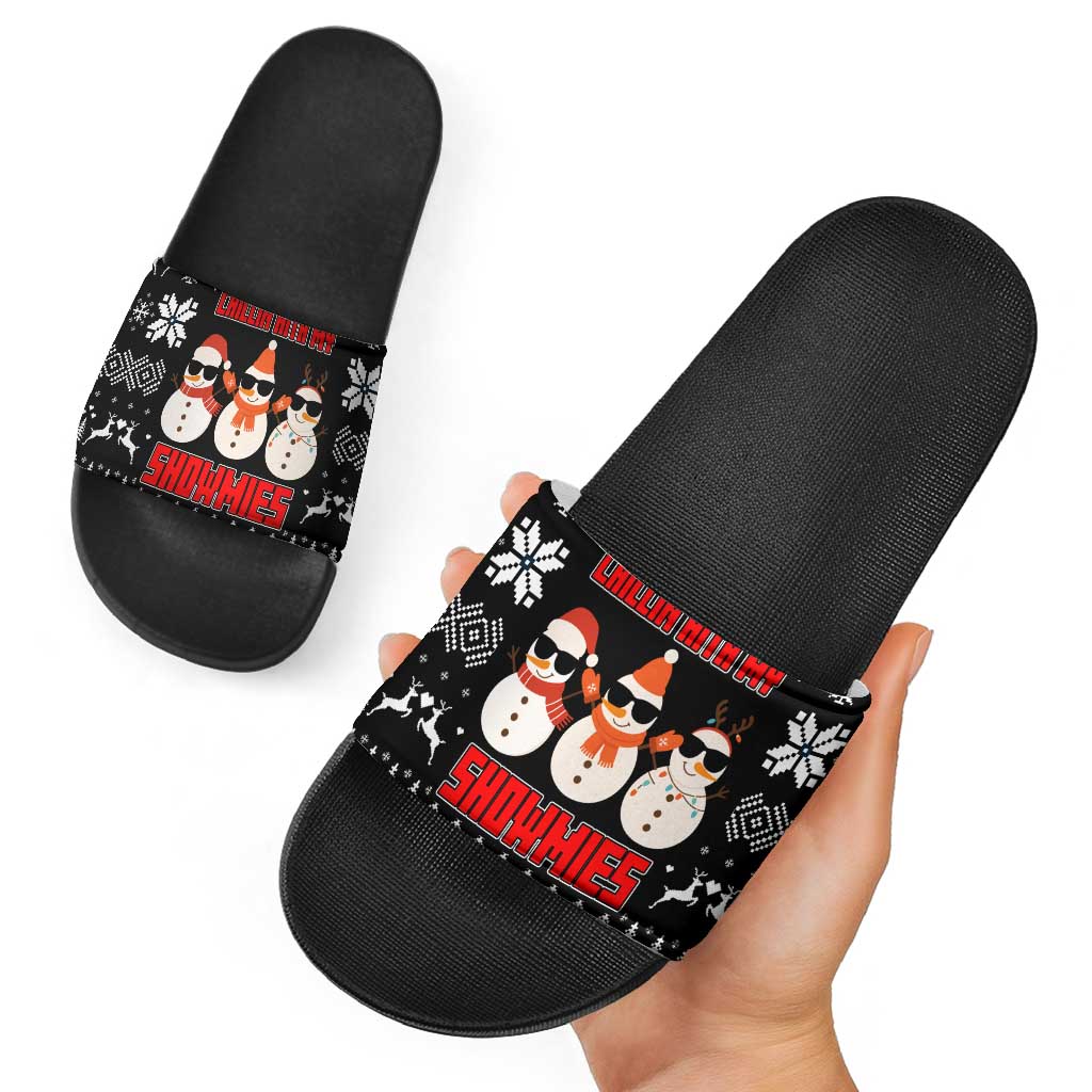 Chillin With My Snowmies Christmas Slide Sandals Xmas Holiday Patterns - Wonder Print Shop