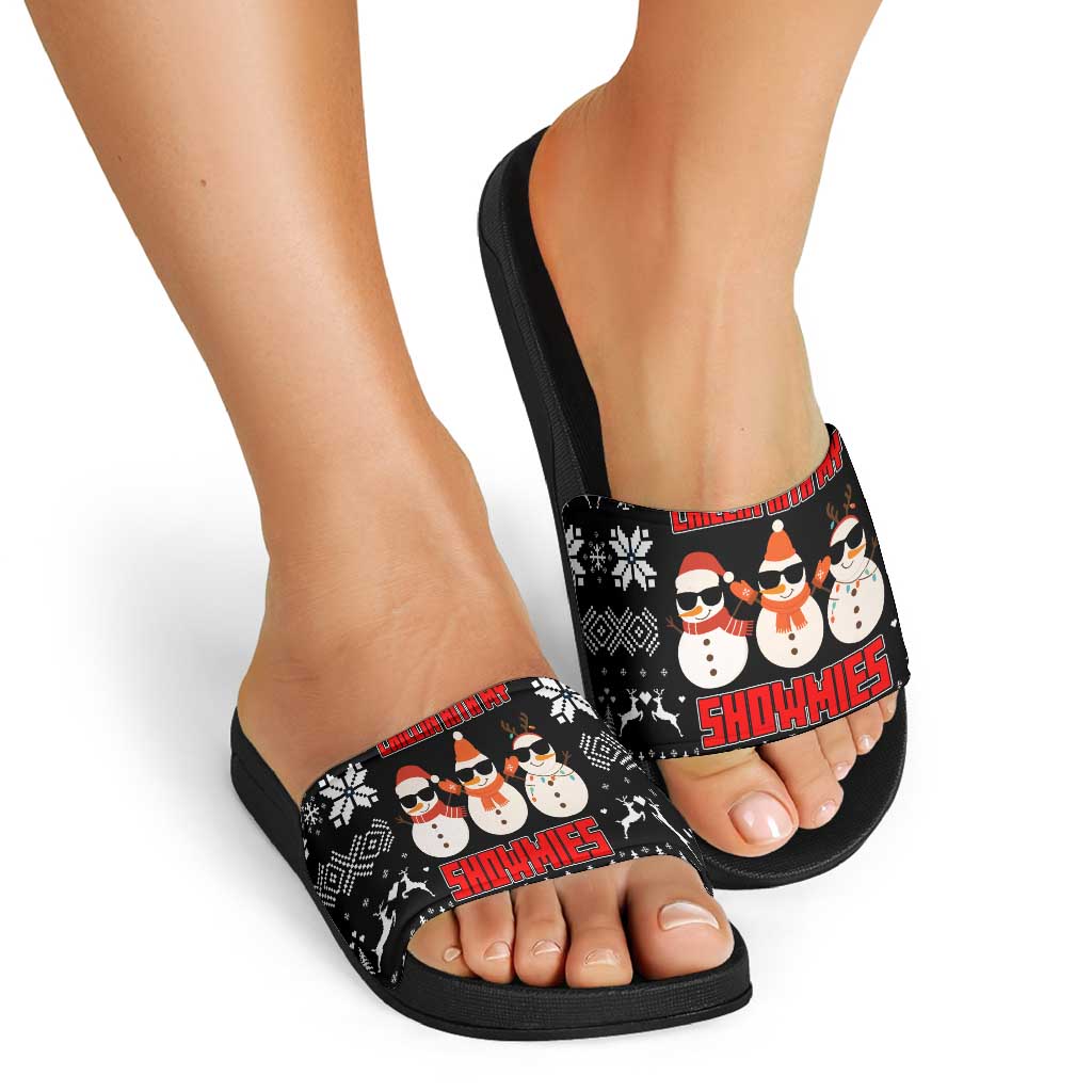 Chillin With My Snowmies Christmas Slide Sandals Xmas Holiday Patterns - Wonder Print Shop