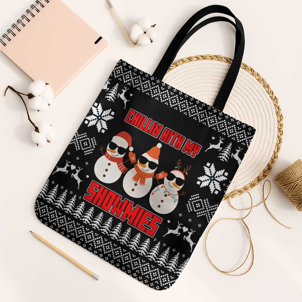 Chillin With My Snowmies Christmas Tote Bag Xmas Holiday Patterns - Wonder Print Shop