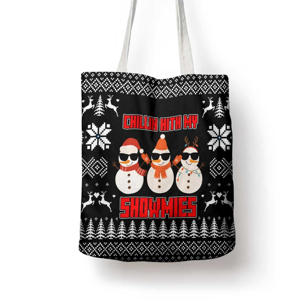 Chillin With My Snowmies Christmas Tote Bag Xmas Holiday Patterns - Wonder Print Shop