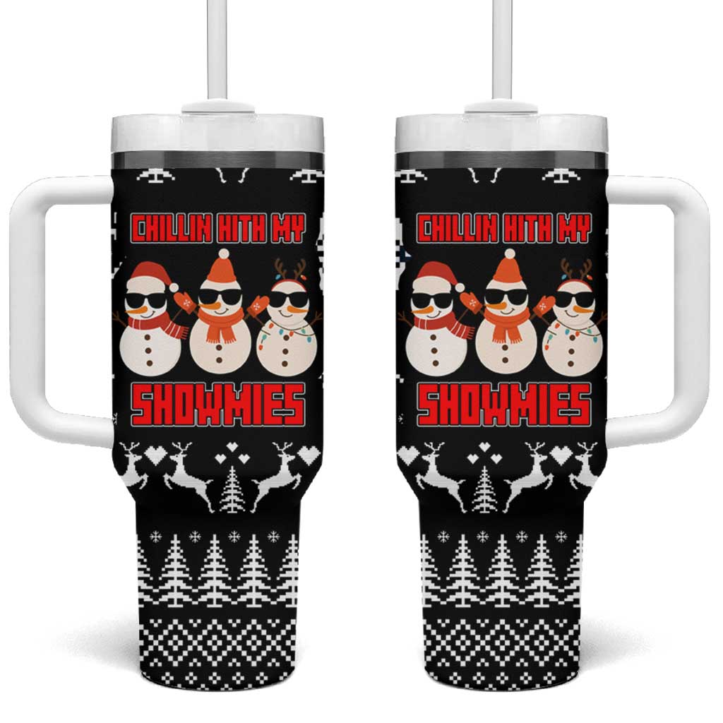 Chillin With My Snowmies Christmas Tumbler With Handle Xmas Holiday Patterns - Wonder Print Shop