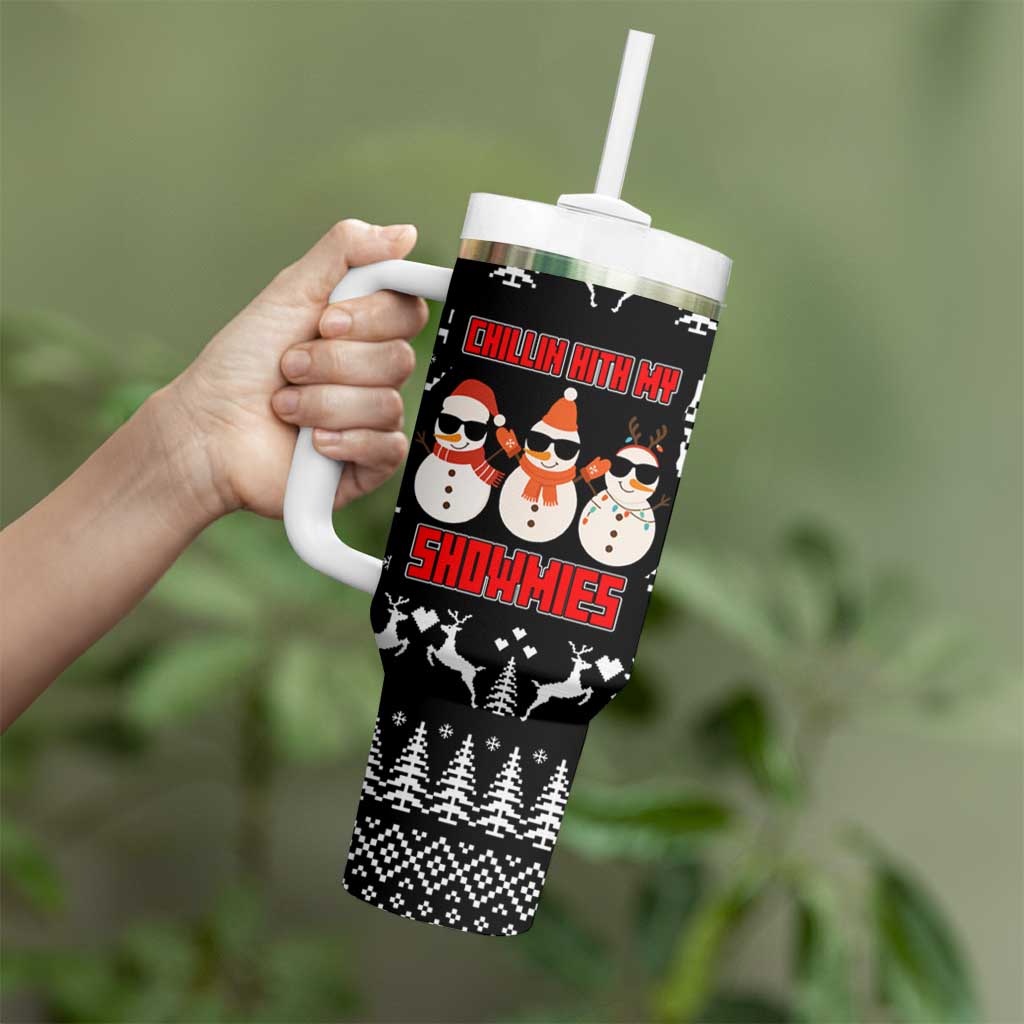 Chillin With My Snowmies Christmas Tumbler With Handle Xmas Holiday Patterns - Wonder Print Shop