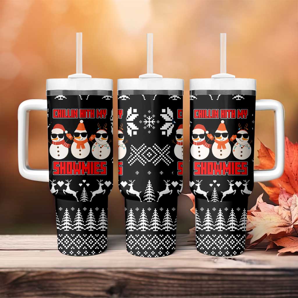 Chillin With My Snowmies Christmas Tumbler With Handle Xmas Holiday Patterns - Wonder Print Shop