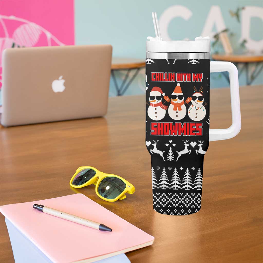 Chillin With My Snowmies Christmas Tumbler With Handle Xmas Holiday Patterns - Wonder Print Shop
