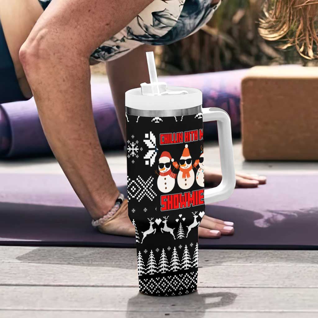 Chillin With My Snowmies Christmas Tumbler With Handle Xmas Holiday Patterns - Wonder Print Shop