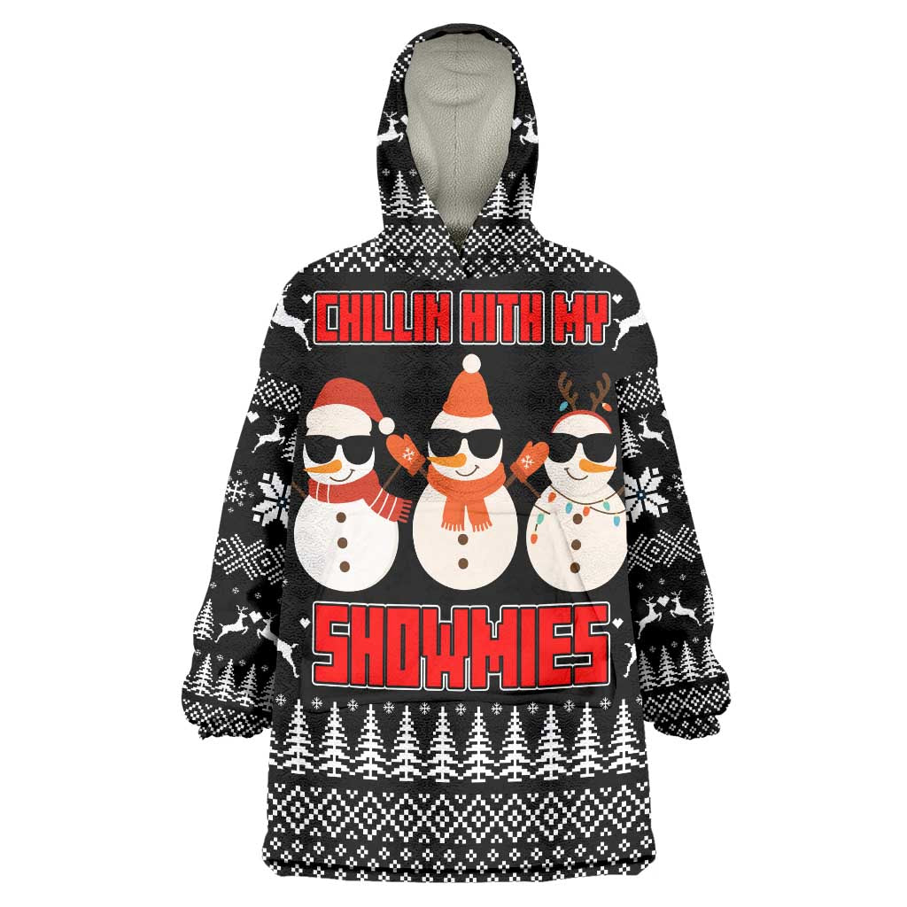 Chillin With My Snowmies Christmas Wearable Blanket Hoodie Xmas Holiday Patterns - Wonder Print Shop