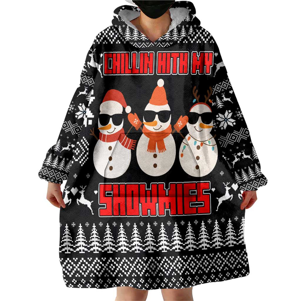 Chillin With My Snowmies Christmas Wearable Blanket Hoodie Xmas Holiday Patterns - Wonder Print Shop