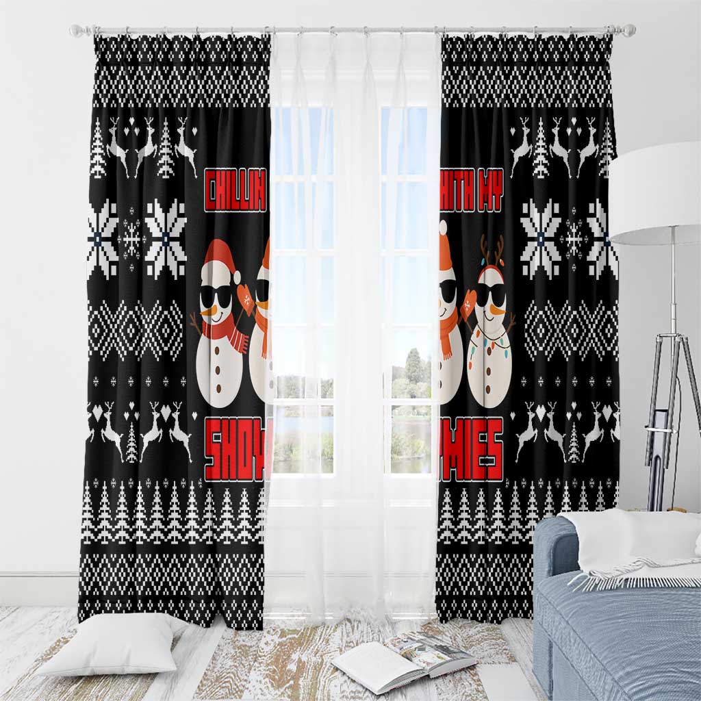 Chillin With My Snowmies Christmas Window Curtain Xmas Holiday Patterns - Wonder Print Shop