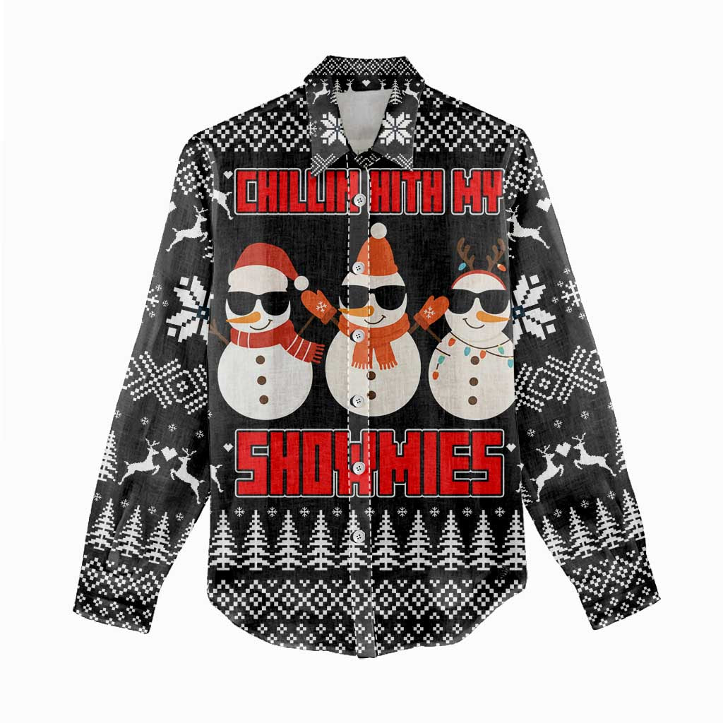 Chillin With My Snowmies Christmas Women Casual Shirt Xmas Holiday Patterns - Wonder Print Shop