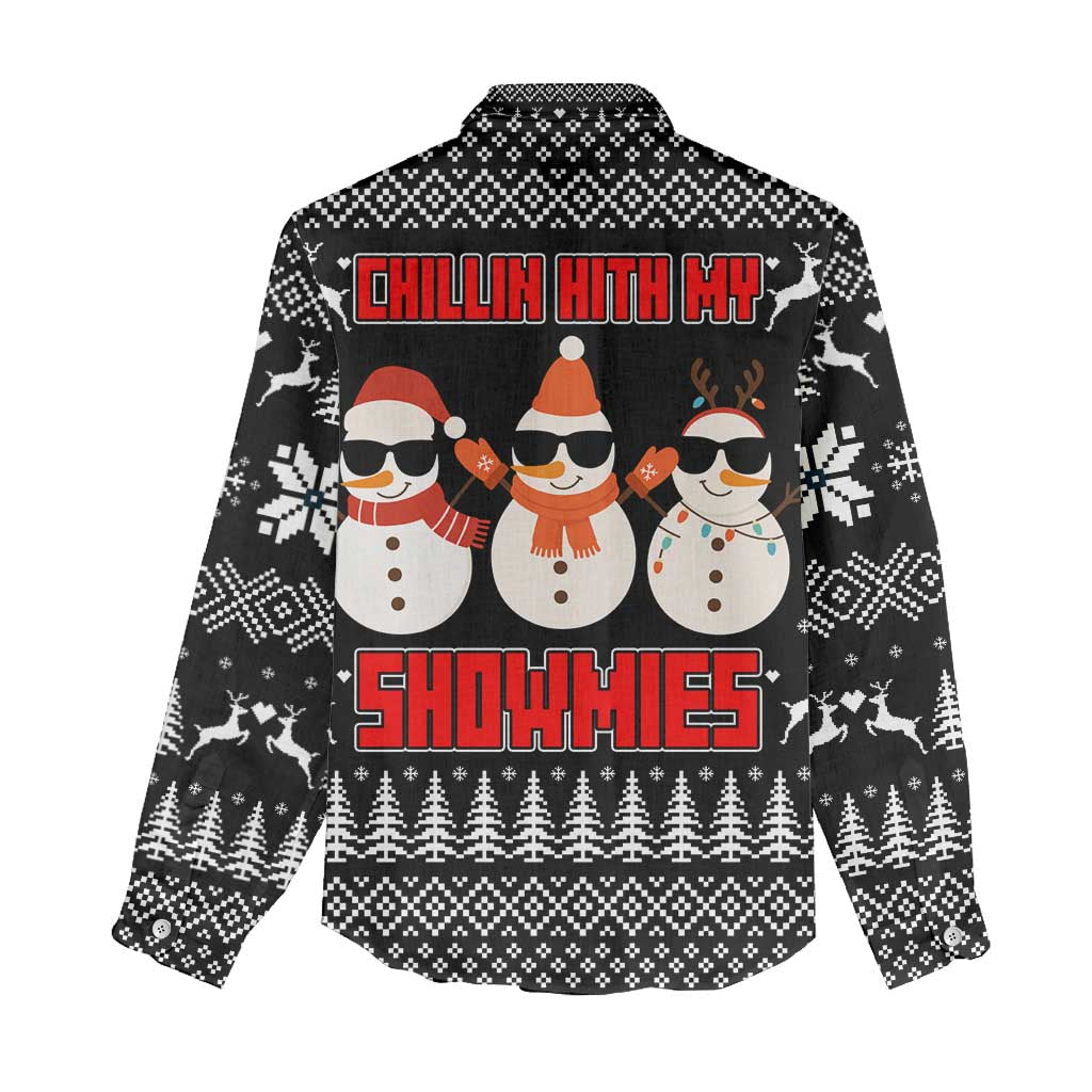 Chillin With My Snowmies Christmas Women Casual Shirt Xmas Holiday Patterns - Wonder Print Shop