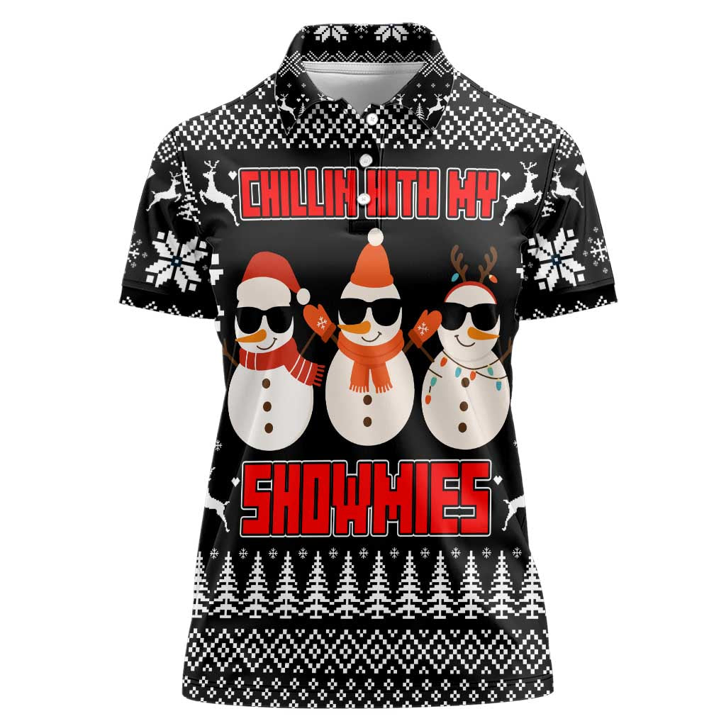 Chillin With My Snowmies Christmas Women Polo Shirt Xmas Holiday Patterns - Wonder Print Shop