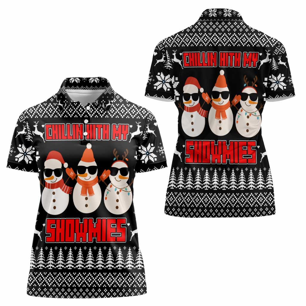 Chillin With My Snowmies Christmas Women Polo Shirt Xmas Holiday Patterns - Wonder Print Shop
