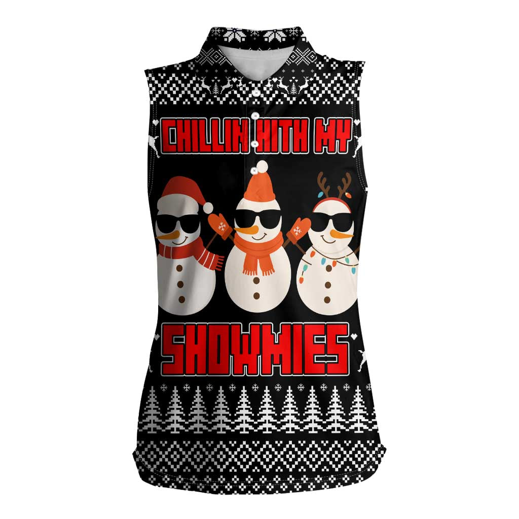 Chillin With My Snowmies Christmas Women Sleeveless Polo Shirt Xmas Holiday Patterns - Wonder Print Shop