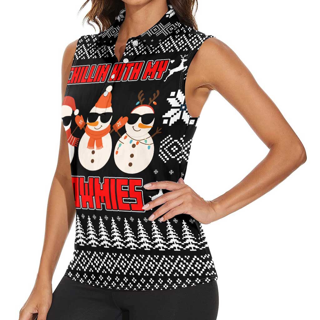 Chillin With My Snowmies Christmas Women Sleeveless Polo Shirt Xmas Holiday Patterns - Wonder Print Shop