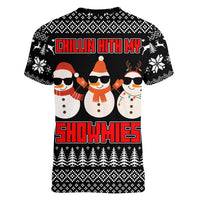 Chillin With My Snowmies Christmas Women V-Neck T-Shirt Xmas Holiday Patterns - Wonder Print Shop