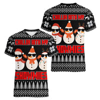 Chillin With My Snowmies Christmas Women V-Neck T-Shirt Xmas Holiday Patterns - Wonder Print Shop