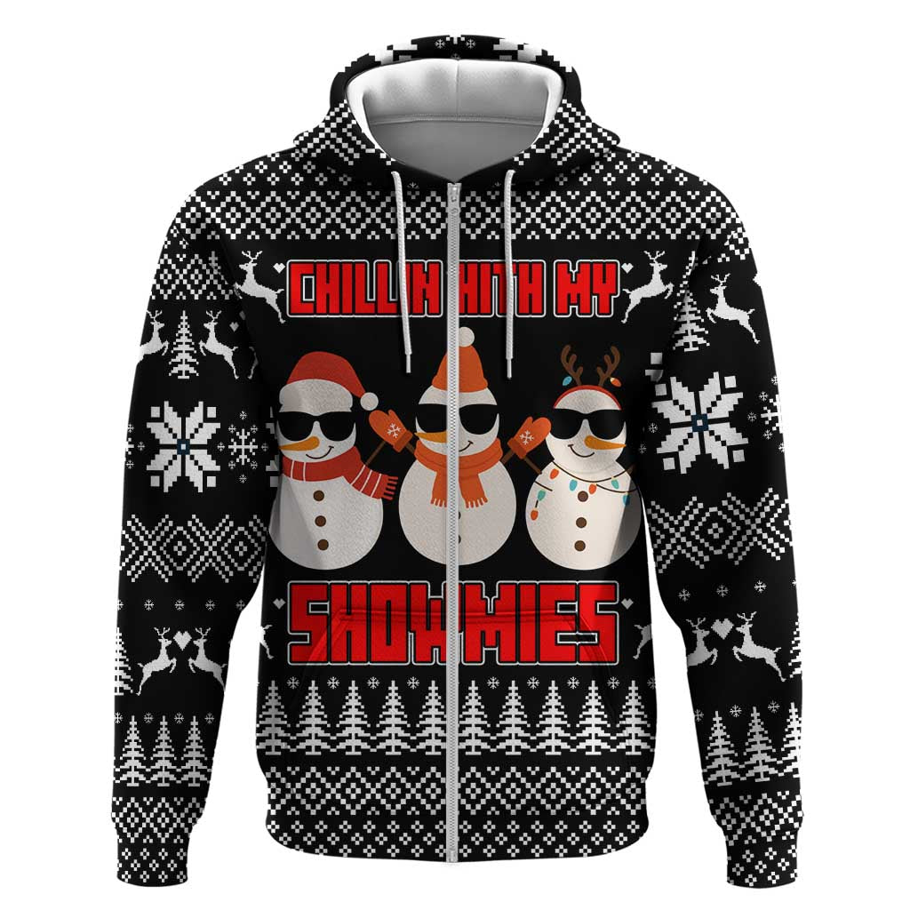Chillin With My Snowmies Christmas Zip Hoodie Xmas Holiday Patterns - Wonder Print Shop