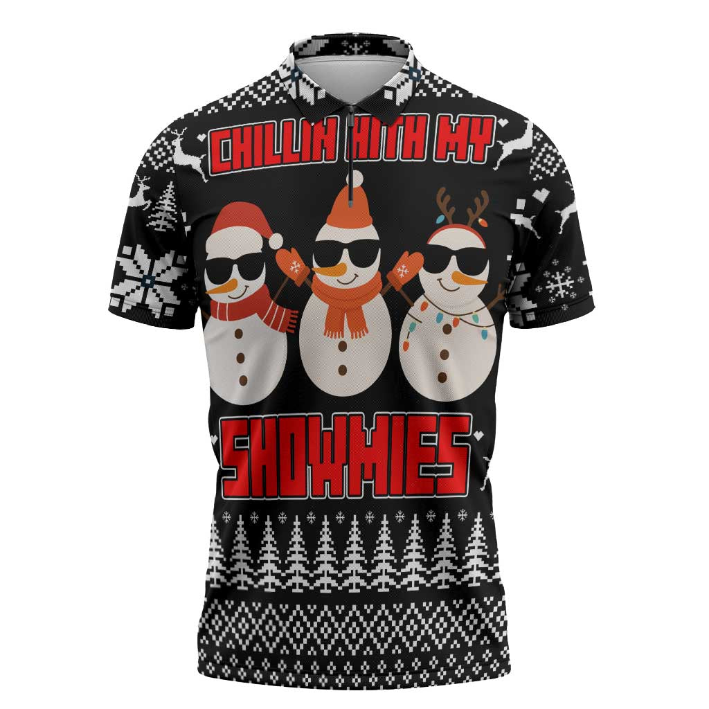 Chillin With My Snowmies Christmas Zipper Polo Shirt Xmas Holiday Patterns - Wonder Print Shop