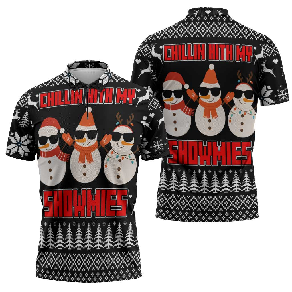 Chillin With My Snowmies Christmas Zipper Polo Shirt Xmas Holiday Patterns - Wonder Print Shop
