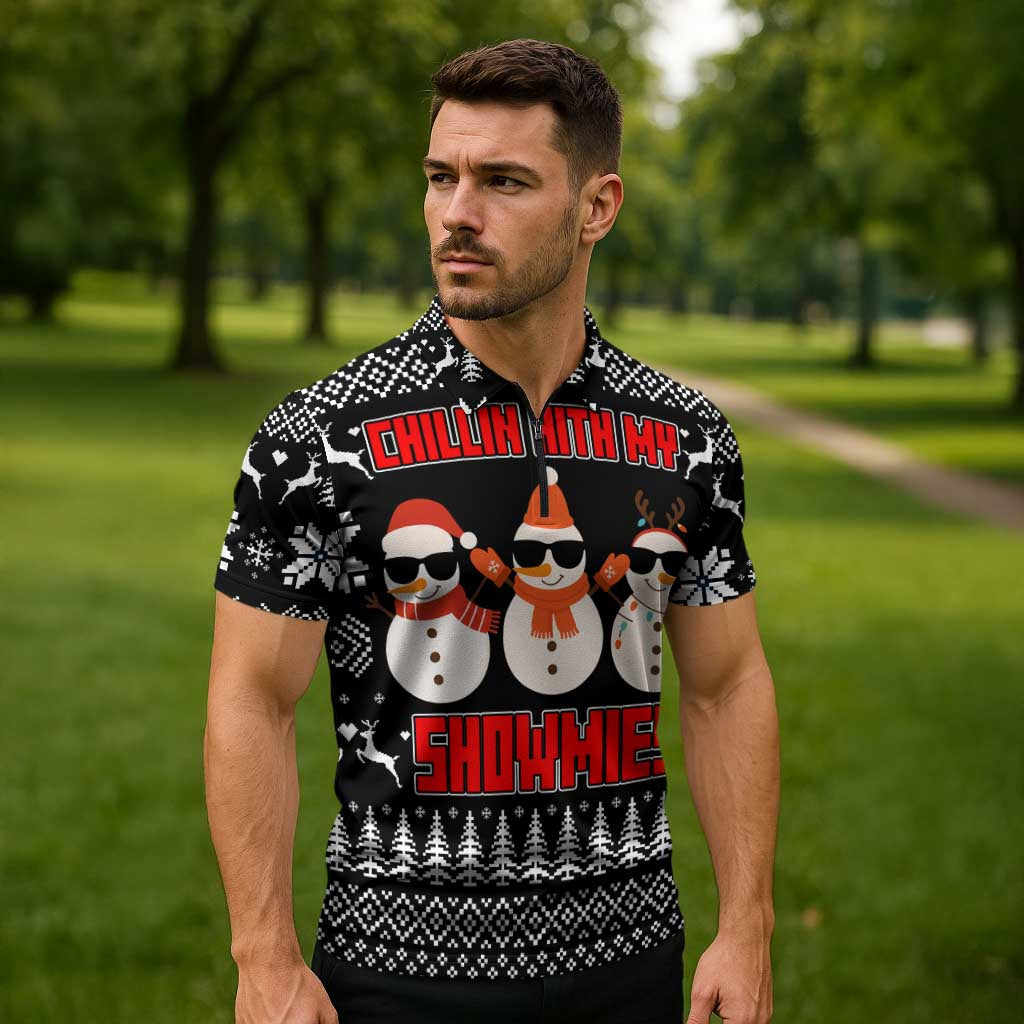 Chillin With My Snowmies Christmas Zipper Polo Shirt Xmas Holiday Patterns - Wonder Print Shop