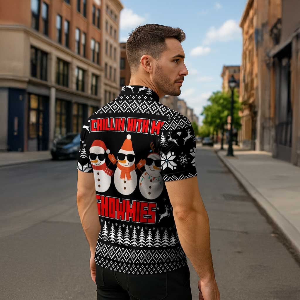 Chillin With My Snowmies Christmas Zipper Polo Shirt Xmas Holiday Patterns - Wonder Print Shop