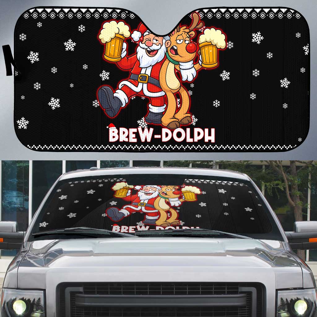 Christmas Brewdolph Reindeer Auto Sun Shade Xmas Holiday Patterns - Wonder Print Shop
