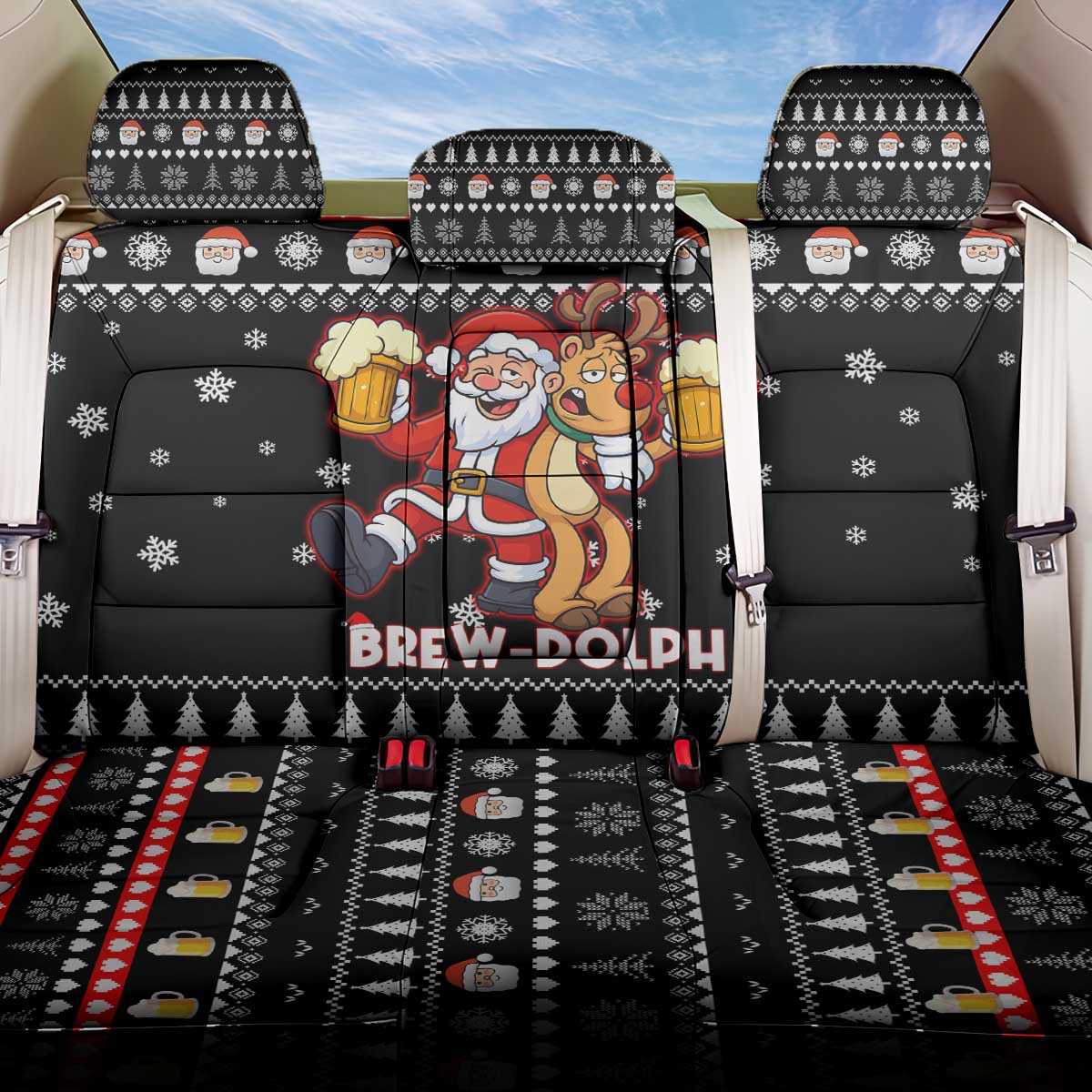 Christmas Brewdolph Reindeer Back Car Seat Cover Xmas Holiday Patterns - Wonder Print Shop