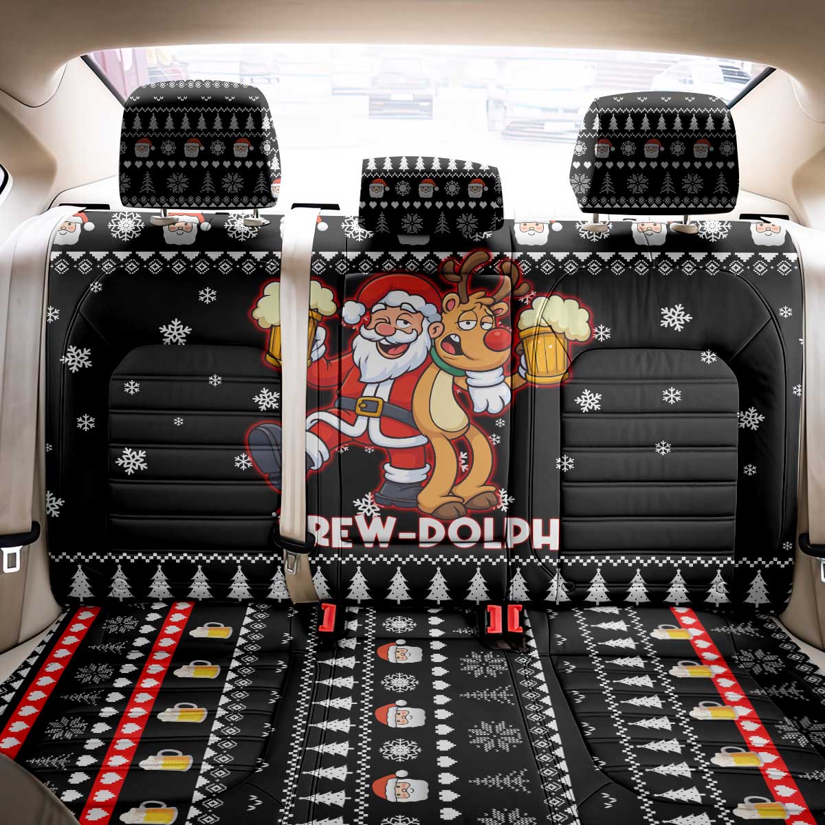 Christmas Brewdolph Reindeer Back Car Seat Cover Xmas Holiday Patterns - Wonder Print Shop