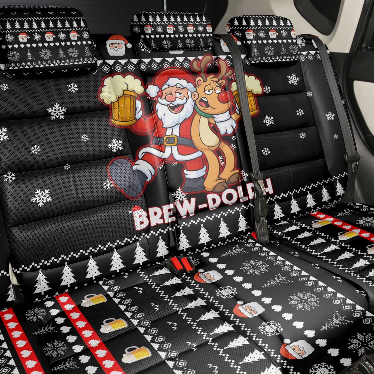 Christmas Brewdolph Reindeer Back Car Seat Cover Xmas Holiday Patterns - Wonder Print Shop