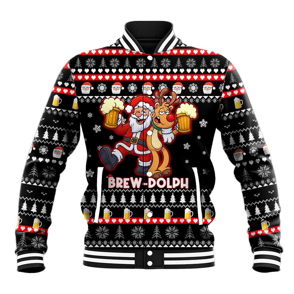 Christmas Brewdolph Reindeer Baseball Jacket Xmas Holiday Patterns - Wonder Print Shop