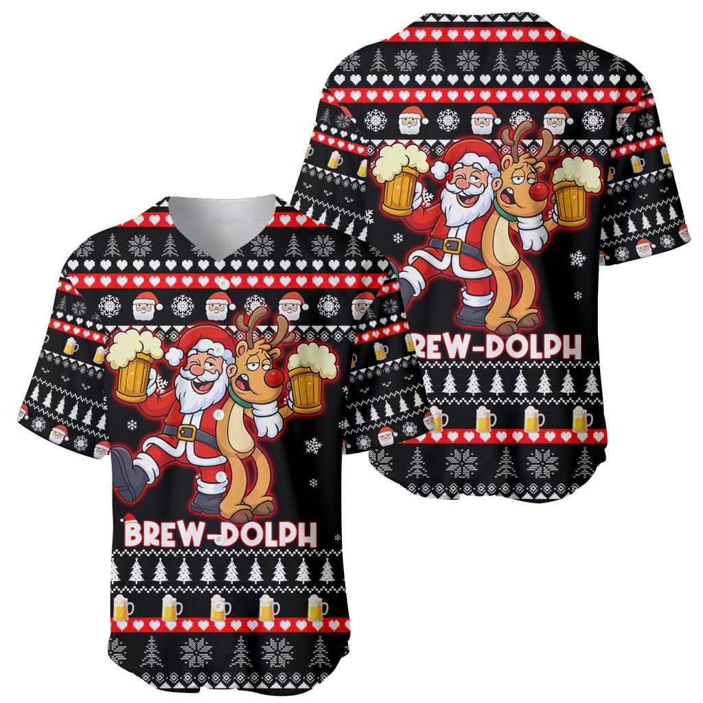 Christmas Brewdolph Reindeer Baseball Jersey Xmas Holiday Patterns - Wonder Print Shop