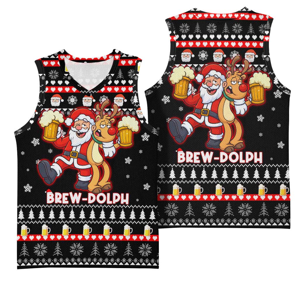 Christmas Brewdolph Reindeer Basketball Jersey Xmas Holiday Patterns - Wonder Print Shop