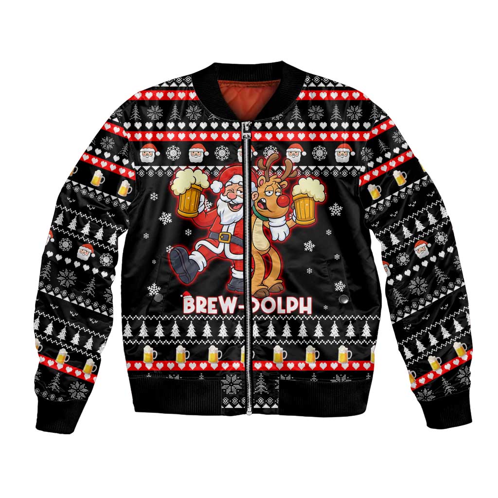 Christmas Brewdolph Reindeer Bomber Jacket Xmas Holiday Patterns - Wonder Print Shop