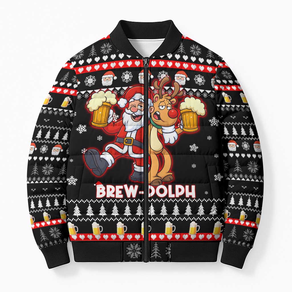 Christmas Brewdolph Reindeer Bomber Puffer Jacket Xmas Holiday Patterns - Wonder Print Shop