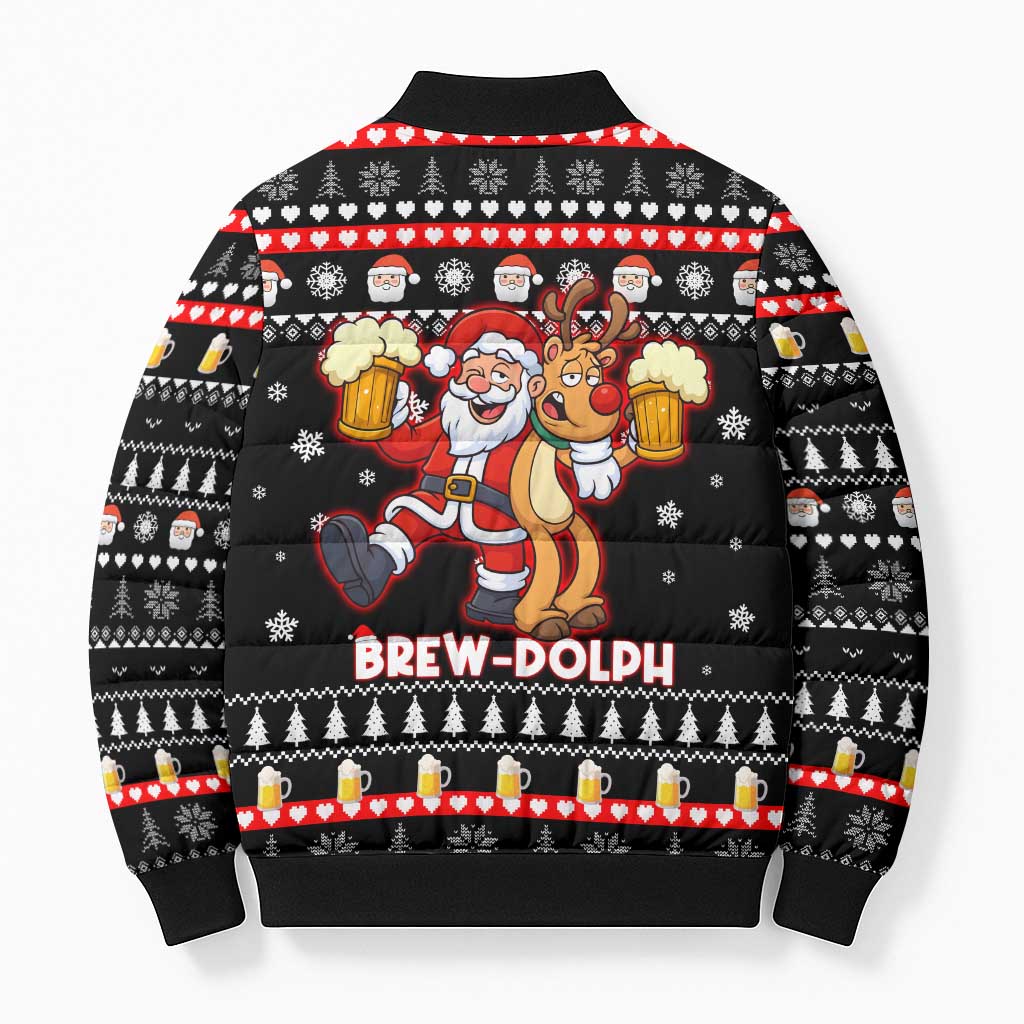 Christmas Brewdolph Reindeer Bomber Puffer Jacket Xmas Holiday Patterns - Wonder Print Shop