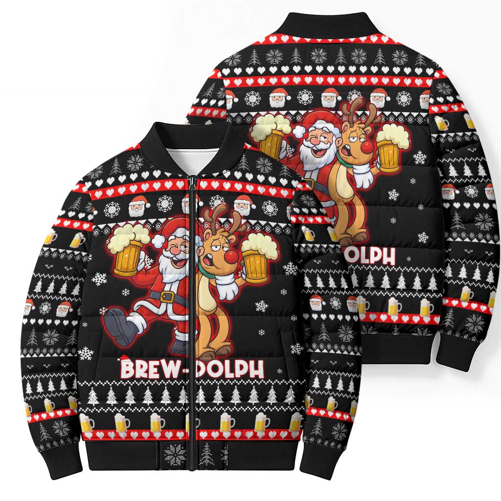 Christmas Brewdolph Reindeer Bomber Puffer Jacket Xmas Holiday Patterns - Wonder Print Shop